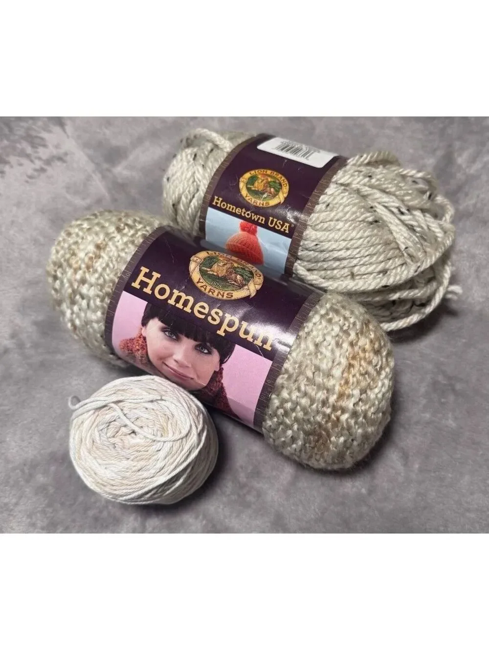 Lion Brand Yarn Lot of 3 Beige Taupe 12.3oz